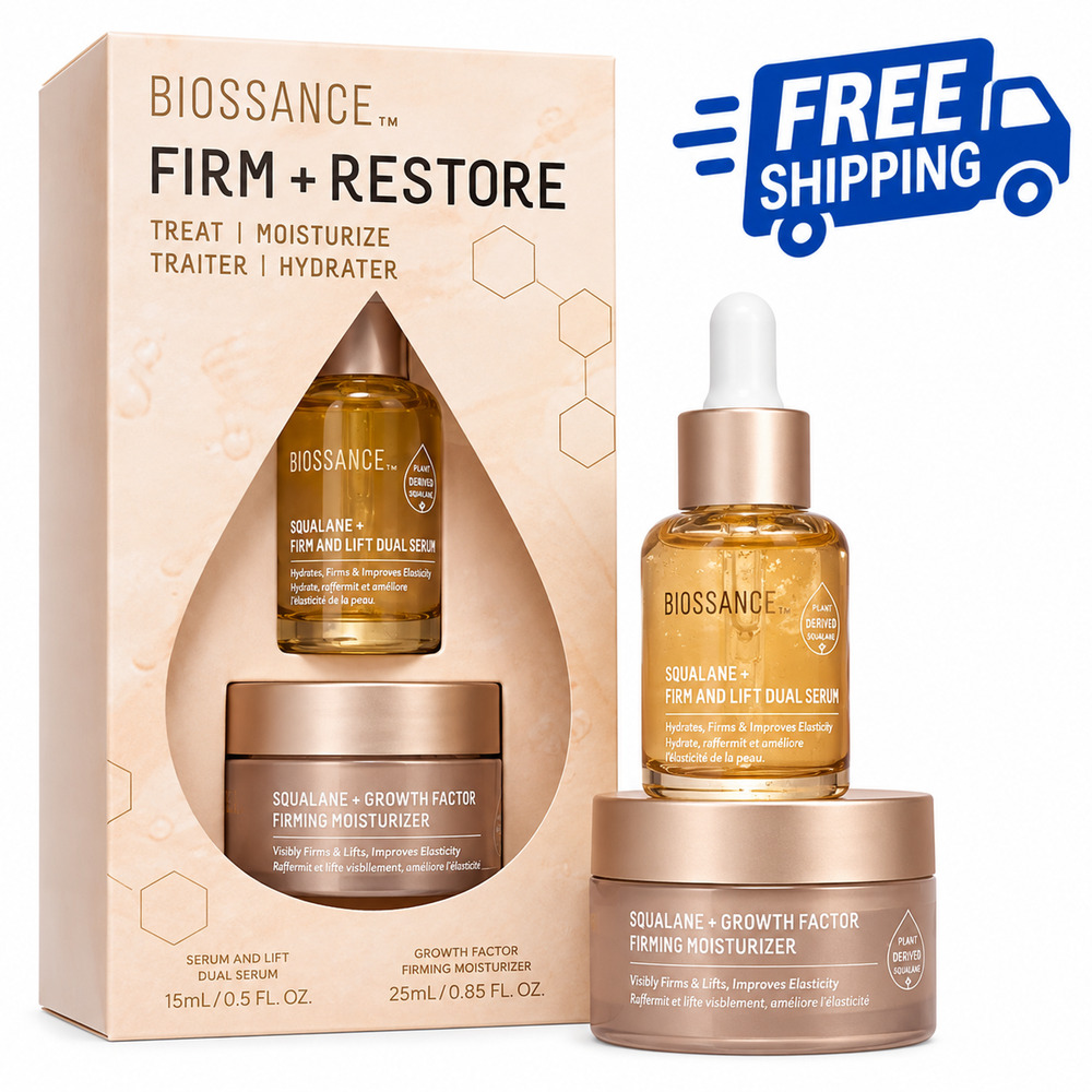 NEW Biossance Firm + Restore Set Squalane Serum & Growth Factor Moisturizer